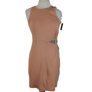 Express Blush Pink Rhinestone Embellished Mini Dress Knit Ruched Size Small NWT
